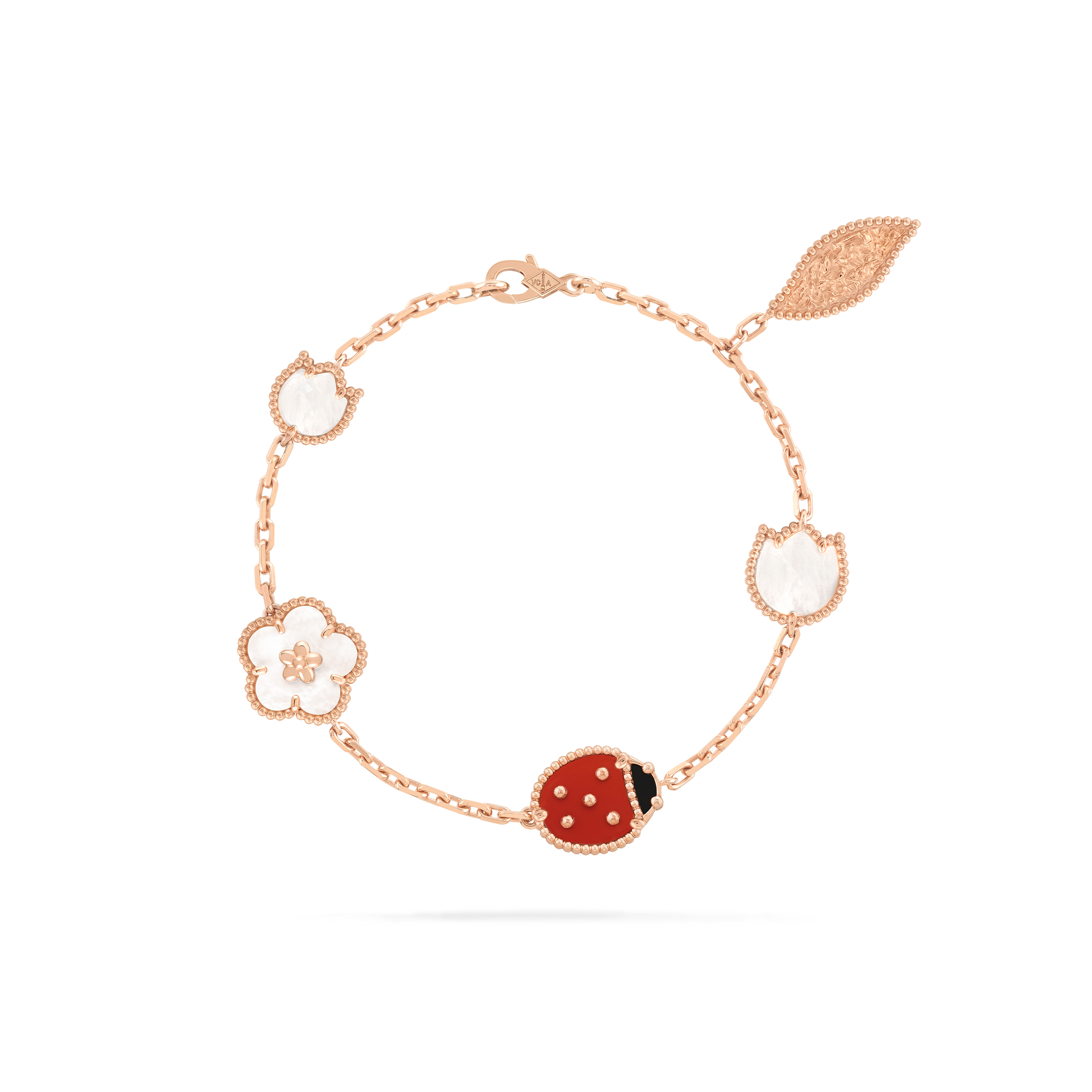 VAN CLEEF ARPELS LUCKY SPRING BRACELET, 5 MOTIFS - ROSE GOLD, CARNELIAN, MOTHER-OF-PEARL, ONYX VCARP7RR00 VAN CLEEF ARPELS LUCKY SPRING BRACELET, 5 MOTIFS - ROSE GOLD, CARNELIAN, MOTHER-OF-PEARL, ONYX VCARP7RR00